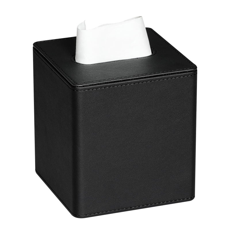 MEIBOOCH PU Leather Tissue Box Cover Square Tissue Box Holder with Magnetic Closure (Black) - Image 1